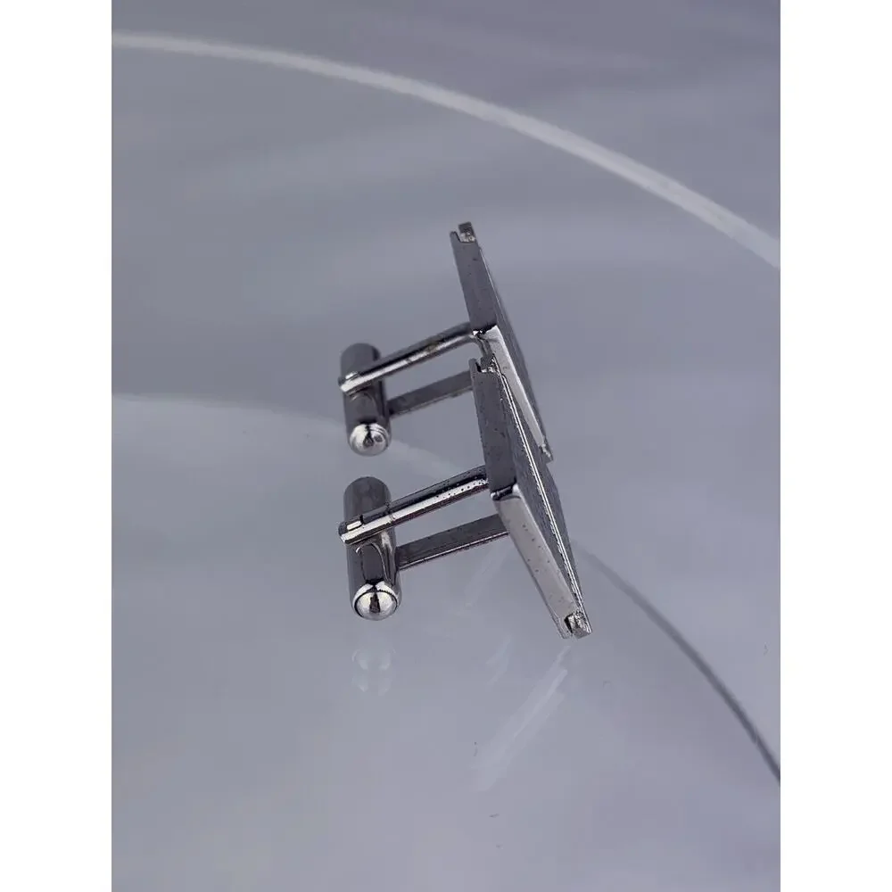 Simple Modern Silver Tone Cufflinks Brushed Metal Stripe Formal Vintage